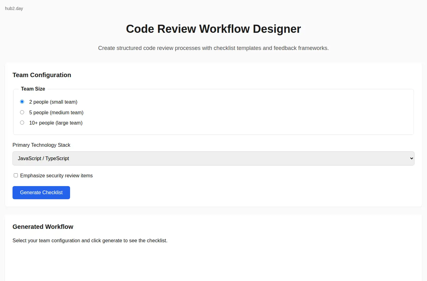 Screenshot of Code Review Workflow Designer interface showing the project page in use